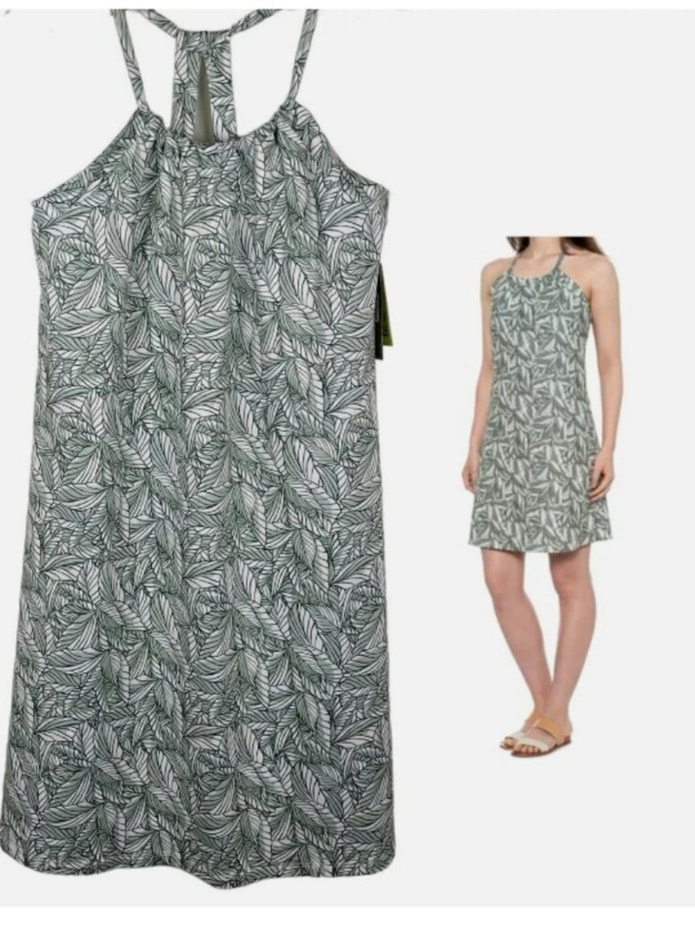 Eddie Bauer “Harmony” Active Dress, Green palm print Shelf Tank, Racerback S